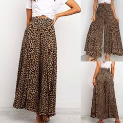 High waisted leopard print wide leg pants 高腰豹纹阔腿长裤女