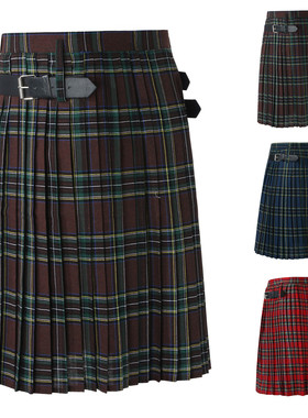 Fashion plaid pleated half skirt for men时尚格纹百褶半身裙男