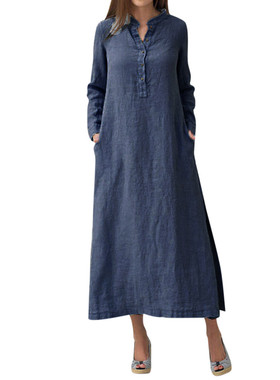 Stand up collar long sleeved slit dress 立领长袖开叉连衣裙女