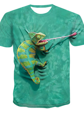 3D printed simple short-sleeved T-shirt3D印花简约短袖T恤男士