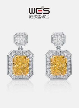 S925银镀18K金镶嵌彩宝宝石冰花切高碳钻耳坠女方糖宝石耳饰时尚