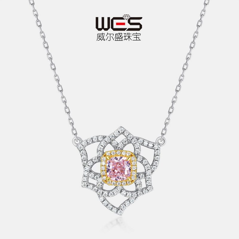 新款冰花切高碳钻花朵项链S925银镀18K金镶嵌彩宝宝石锁骨链轻奢