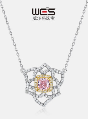 新款冰花切高碳钻花朵项链S925银镀18K金镶嵌彩宝宝石锁骨链轻奢