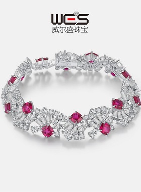 新款重工培育彩宝宝石手链女S925银镀18K金镶祖母绿手饰高级轻奢