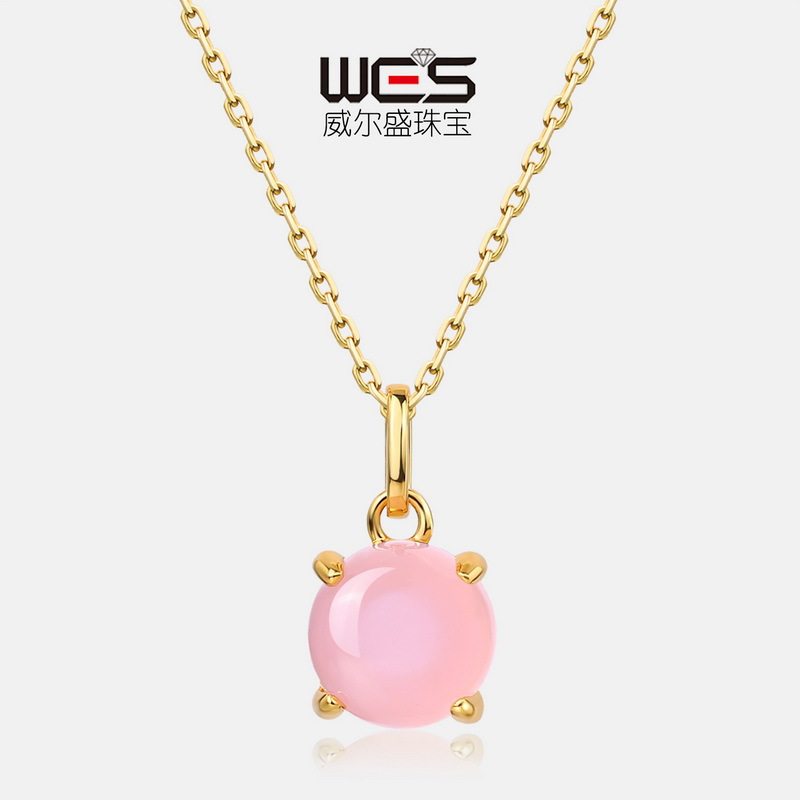 款轻奢简约糖果吊坠S925银镀18K金爪镶蛋面多色彩宝宝石项坠时尚