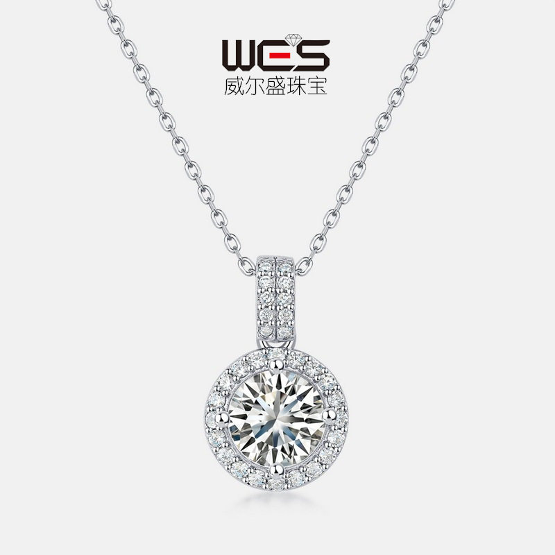 威尔盛珠宝S925银镀18K金彩宝宝石围圆莫桑吊坠锁骨套链莫桑吊坠