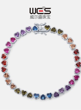 爱心彩虹锆石手链S925银镀18K金包镶彩宝宝石手饰简约轻奢时尚女