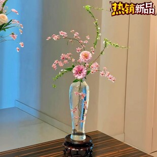 新中式花瓶摆件客厅插花水养玻璃透明高级感静心禅意观音瓶玉净瓶