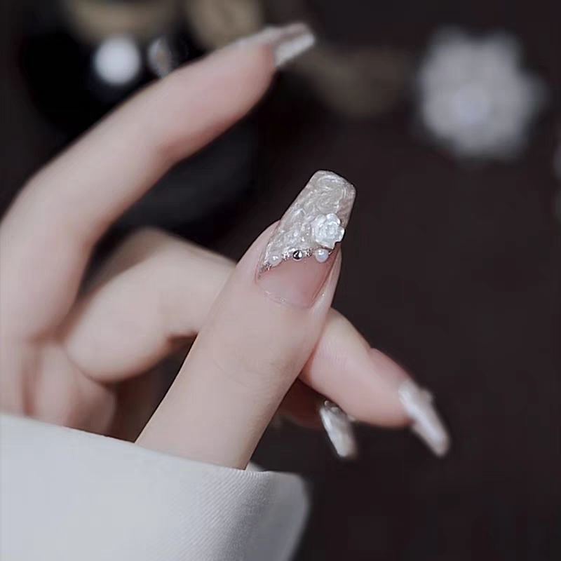 清冷感冰透法式山茶穿戴甲新娘结婚拍婚纱照甜美黄黑皮显白美甲片