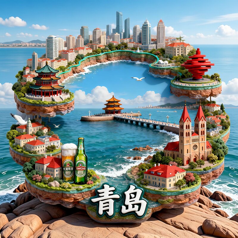 青岛城市地标立体金属强磁冰箱贴