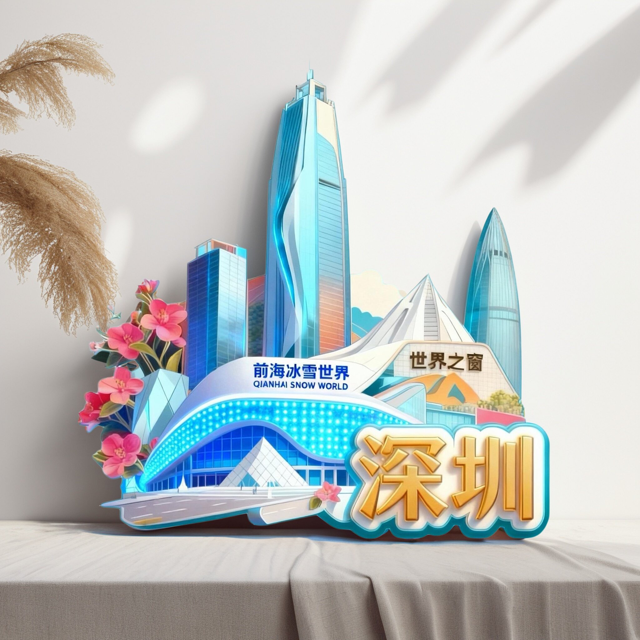 中国深圳地标建筑金属强磁冰箱贴