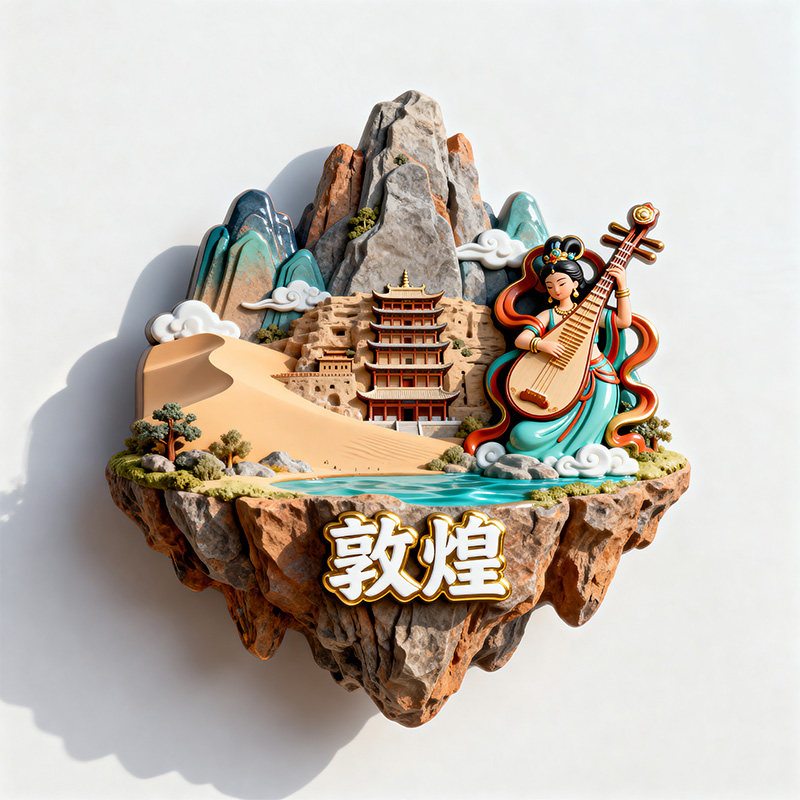 中国敦煌文化创意冰箱贴中国风古建筑山水立体装饰磁贴旅游纪念品