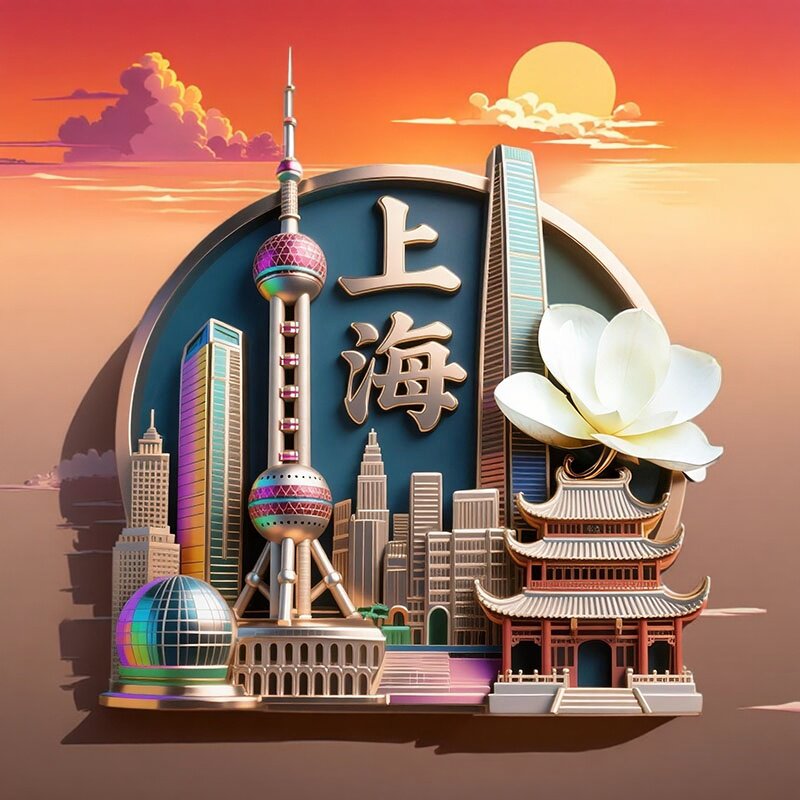 上海城市3D立体浮雕金属冰箱贴
