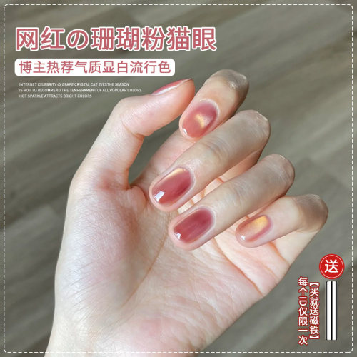 爆闪珊瑚粉晶石猫眼指甲油胶2026年新款冰透玻璃珠猫眼美甲店专用