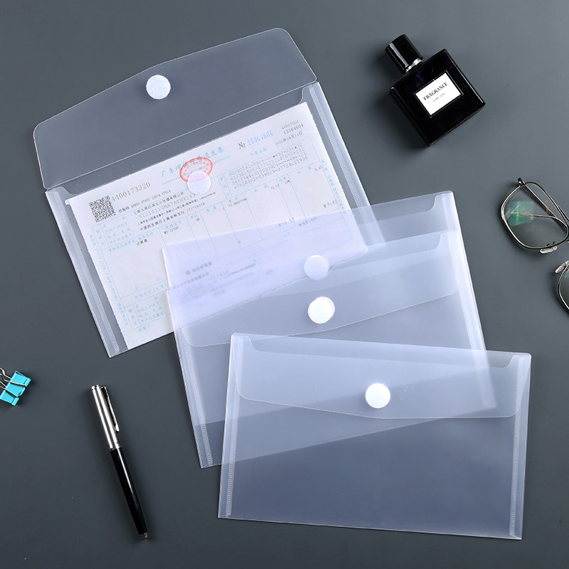 50个透明发票袋增值税票据袋发票专用文件袋按扣文件袋A5中号纽扣袋PP增值税票收纳袋加厚收据袋防水密封袋