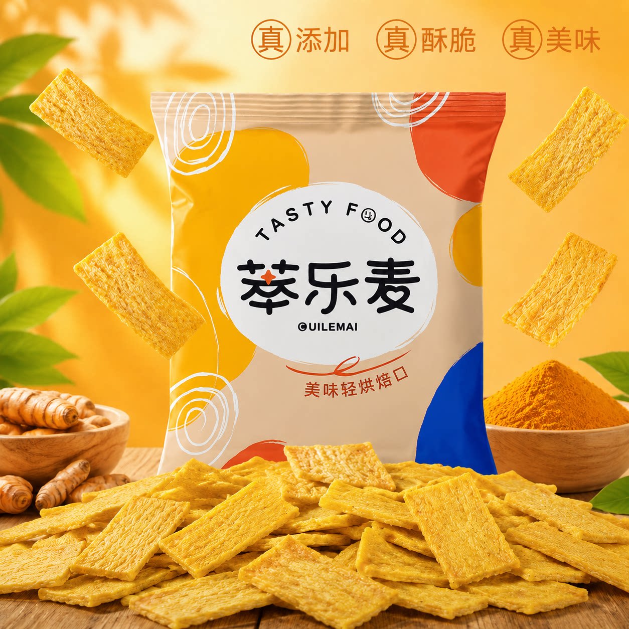 姜黄脆片玉米锅巴非油炸高饱腹低糖低钠薯片聚餐追剧解馋小零食