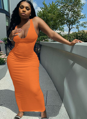 Solid color long tank top dress woman 纯色长款背心连衣裙女士