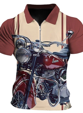 3D printed casual zipper short sleeves3D印花休闲拉链短袖男士