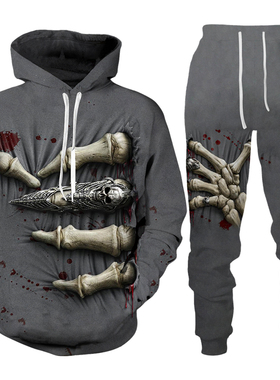 3D printed zippered long-sleeved sweater set拉链长袖卫衣套装