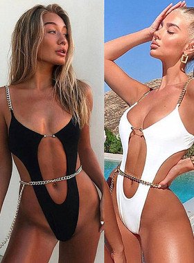 Sexy umbilical chain one-piece swimsuit 性感露脐链条连体泳装