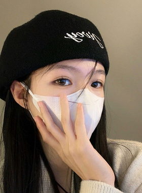 黑色贝雷帽女秋冬2025新款显脸小反戴前进帽大头围羊毛呢画家帽子