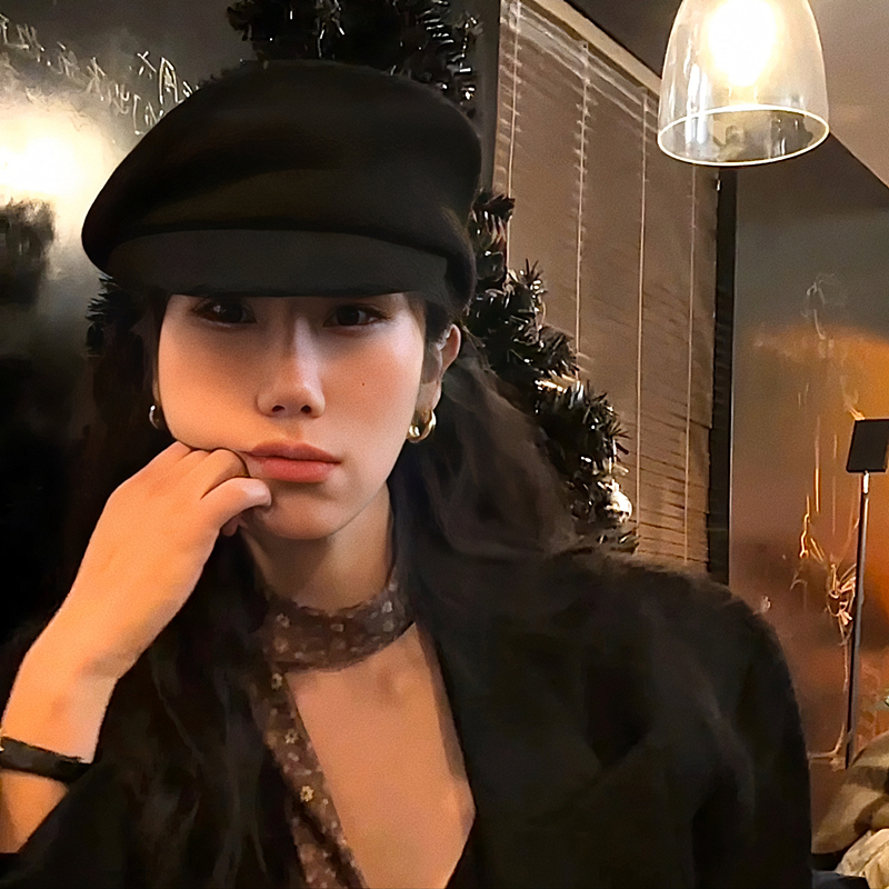 fever同款黑色高级感报童贝雷帽