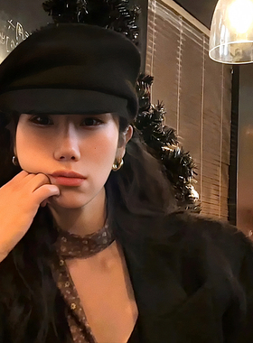 fever同款黑色羊毛报童帽子女秋冬马术帽赫本风高级感礼帽贝雷帽