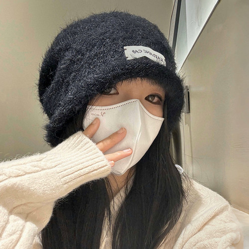 兔毛针织堆堆帽子女秋冬毛线帽