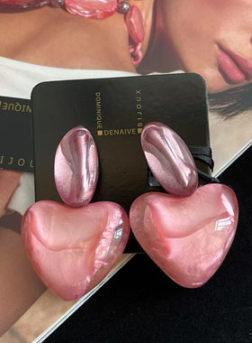 【任四月中古首饰】Dominique粉色桃心耳夹 Vintage中古首饰