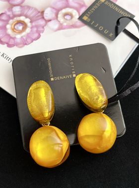 【任四月中古首饰】Dominique黄色树脂耳夹 Vintage中古首饰