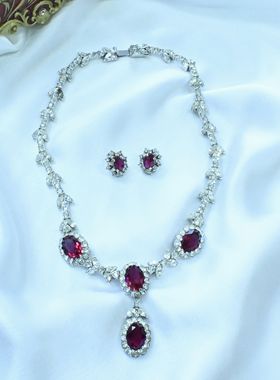 【任四月复古首饰】Attwood Sawyer英国莱茵石吊坠项链耳夹套装