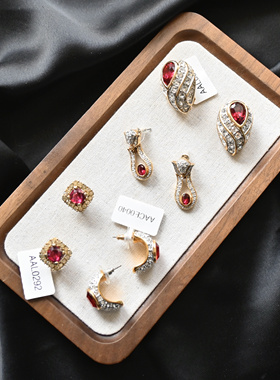 【任四月复古首饰】D'orlan、Attwood Sawyer红色耳钉耳夹组