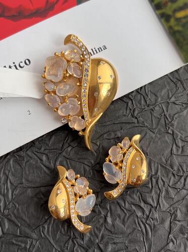 【任四月中古首饰】Trifari水果沙拉耳夹胸针套装 Vintage中古