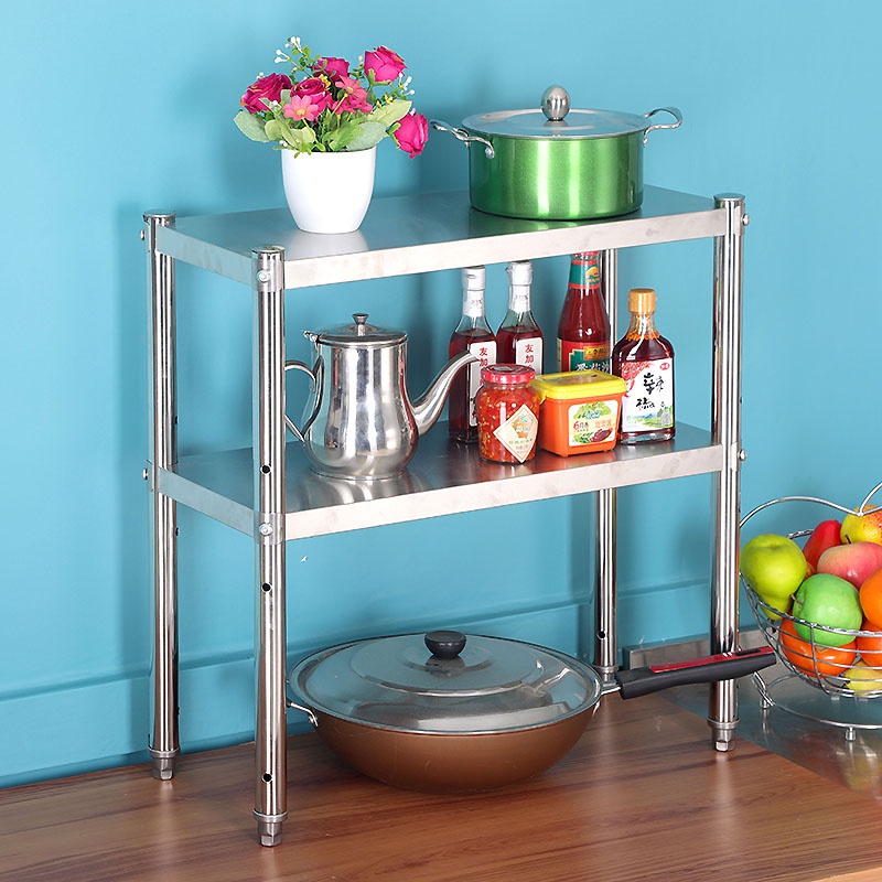 厨房用品置物架2层不锈钢台面防锈炉架烤箱架收纳货架双层可调节