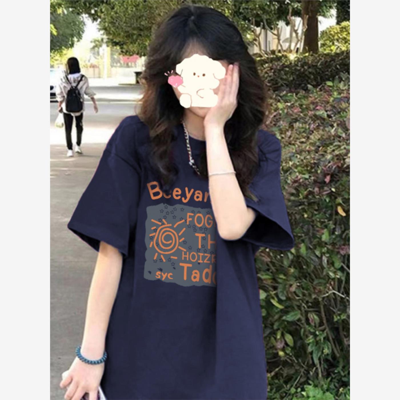 美式纯棉短袖t恤少女大童春夏薄款初中高中学生宽松休闲半袖上衣