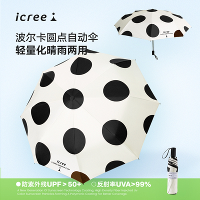 波点自动防晒伞黑胶晴雨两用遮阳
