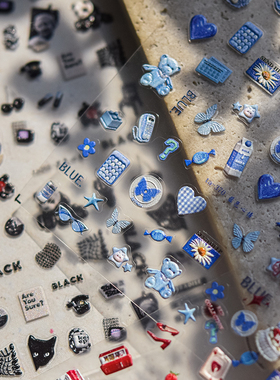 tomoni品牌tata合作款 浮雕美甲贴日系复古指甲贴蓝色心情TA365