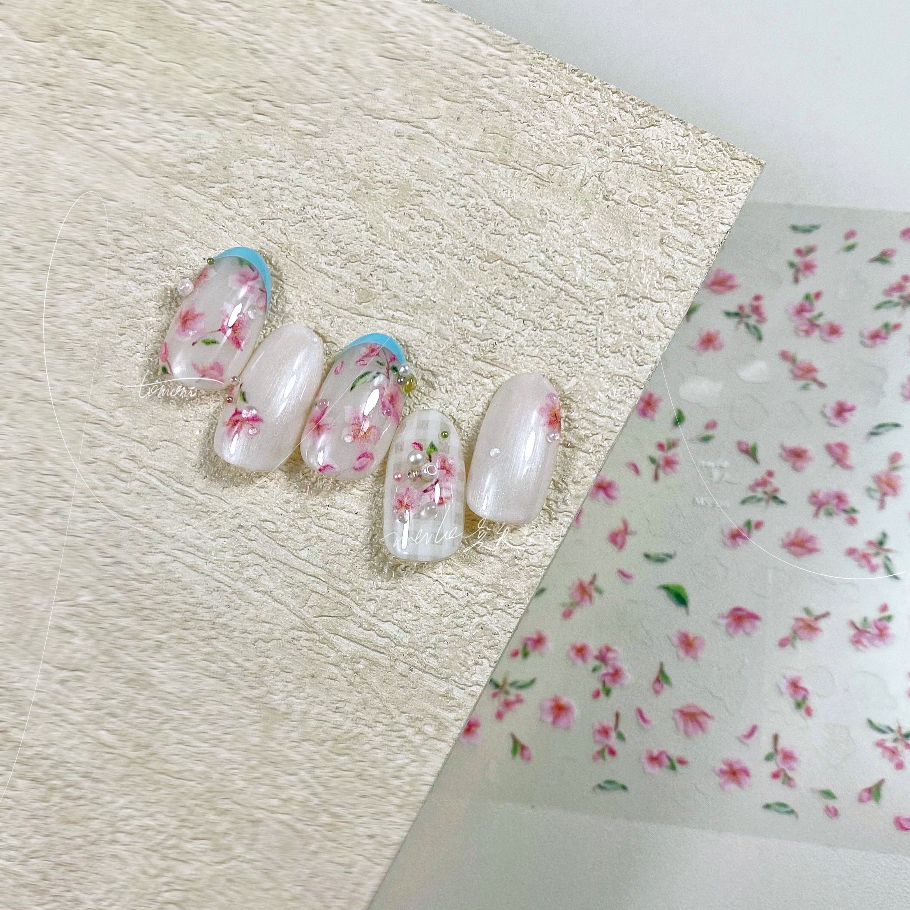 tomoni薄韧MS326莫失合作款美甲贴纸贴日系指甲贴桃花碎花布