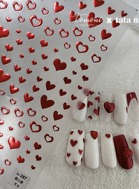 tomoni薄韧美甲贴TA288 TATA合作款美甲贴纸贴日系黑白爱心