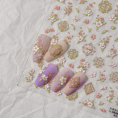 tomoni晶钻美甲贴纸 爆款复古指甲贴日系粉色桃花3838