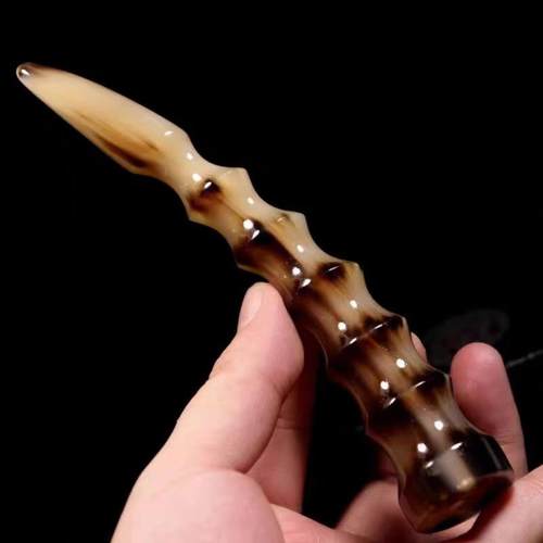 天然牦牛角尖经络按摩手把件