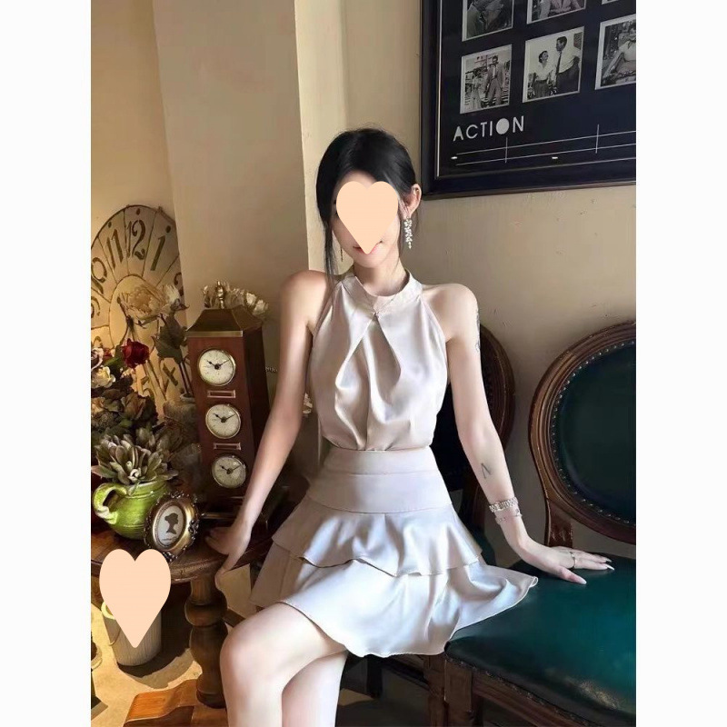 气质御姐纯欲风法式吊带背心挂脖上衣+高腰显瘦半身裙套装女夏季