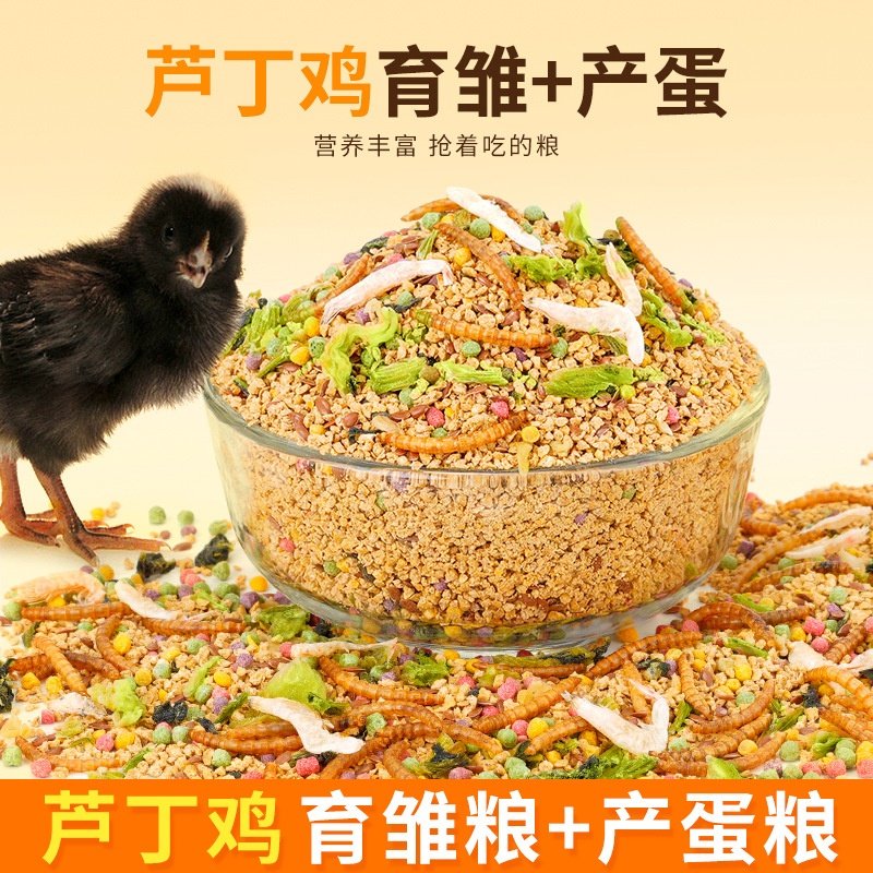 芦丁鸡饲料面包虫蔬菜干育雏幼鸡开口料产蛋下蛋粮鹌鹑粮食
