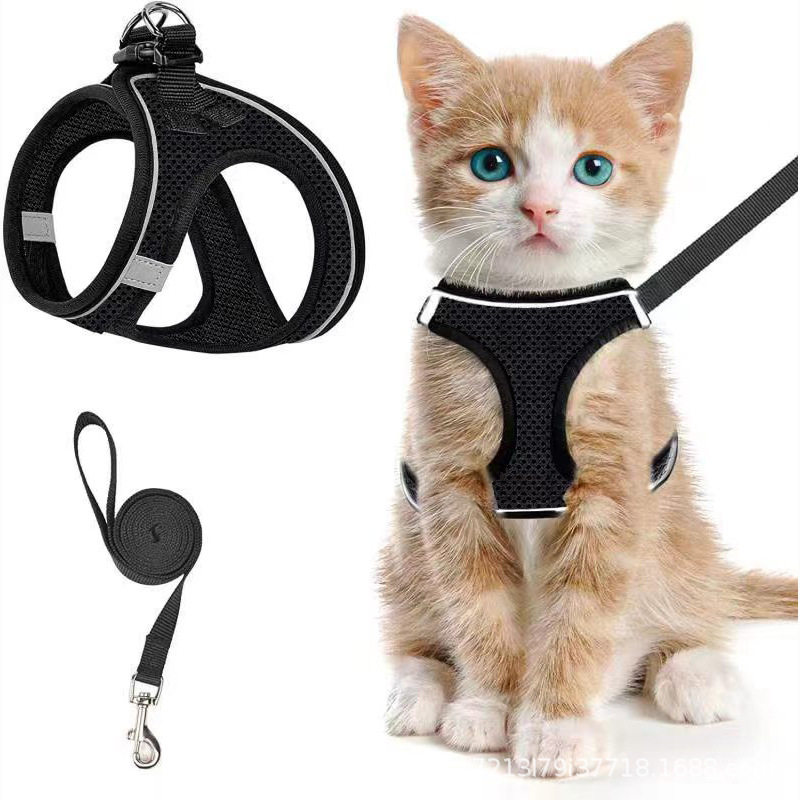 宠物用品猫猫透气胸背带反光防挣脱遛猫绳猫牵引绳小型狗狗胸背带