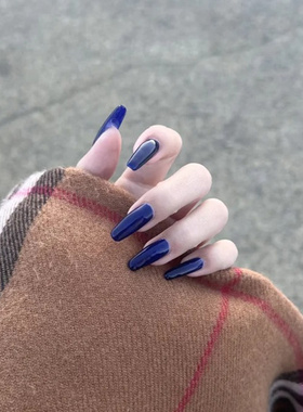 中长款手工穿戴甲甜酷蓝色美甲贴片高级感纯色显白轻奢假指甲贴片