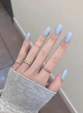 高级感显白蓝色手工穿戴甲短款温柔简约裸甲可爱韩式ins美甲贴片