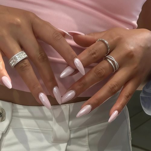 海莉橡皮粉纯色中长款穿戴甲