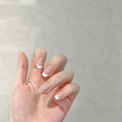 短款纯手工穿戴甲法式蝴蝶结甜美