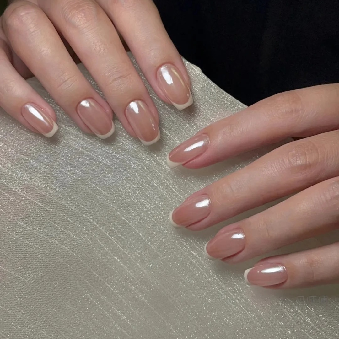 短款海莉同款法式裸色穿戴甲显白