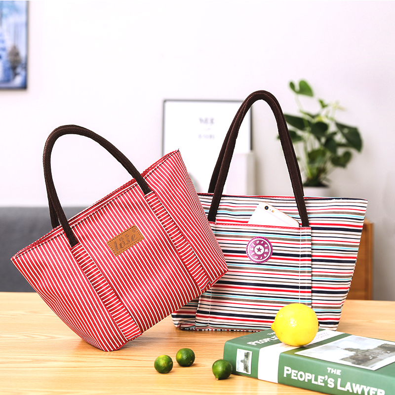 手提包防水拉链化妆包饭盒袋便当包妈咪包带饭包学生手拎包逛街包